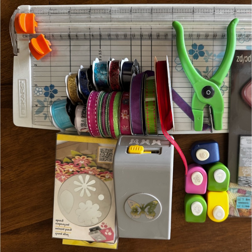 Recollections Punch Set, Paper Cutter & Ribbon – Scrapbooking Lot (New & Used)